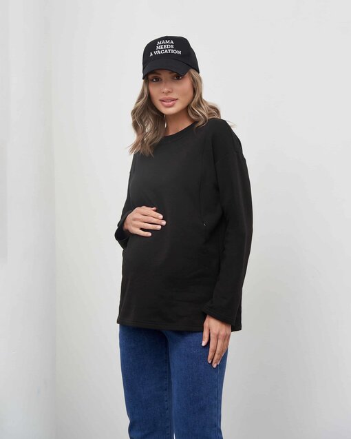 Черный теплый лонгслив для беременных и кормящих мам Odri — изображение 7