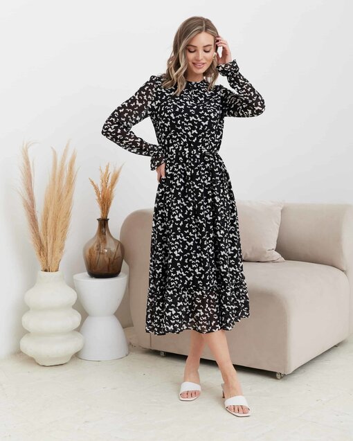 Черное платье с бабочками для будущих и кормящих мам Valencia — изображение 8