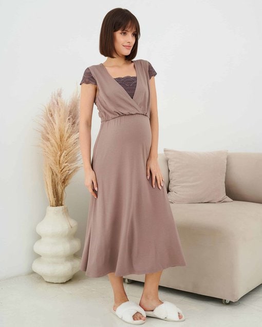 Кофейное домашнее платье для будущих и кормящих мам Sweet Home — изображение 3