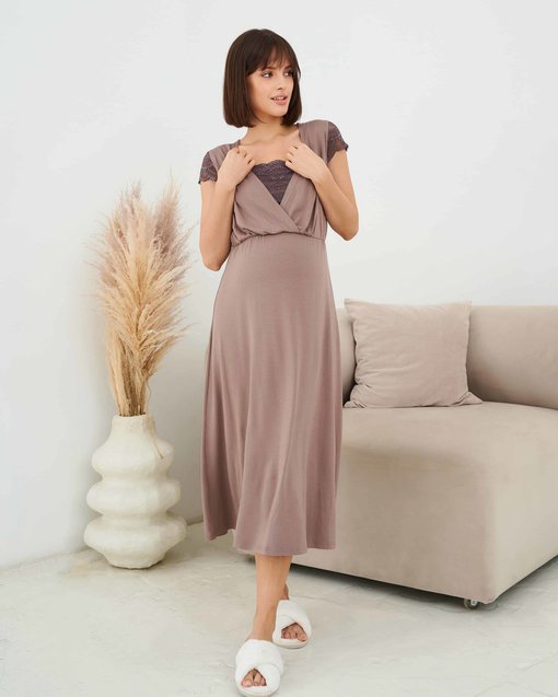 Кофейное домашнее платье для будущих и кормящих мам Sweet Home — изображение 10