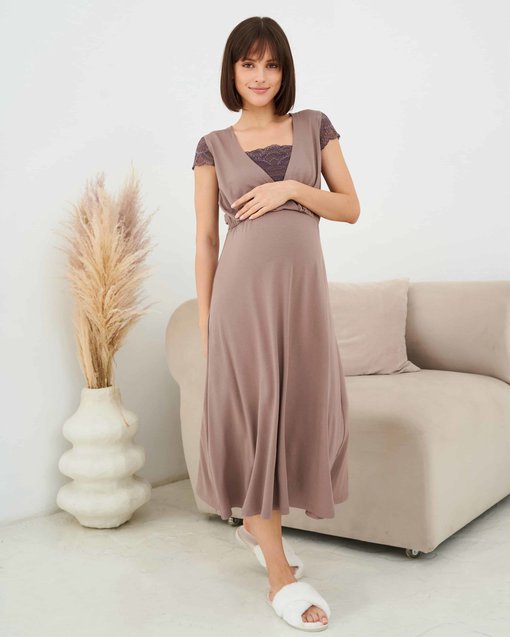 Кофейное домашнее платье для будущих и кормящих мам Sweet Home