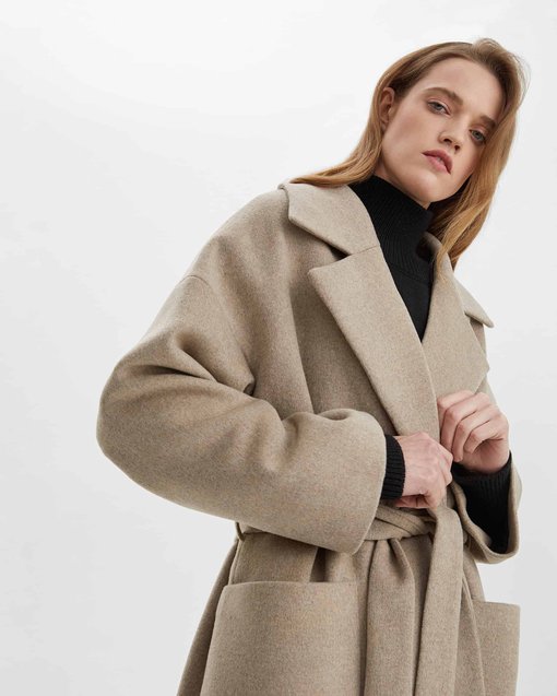 Песочное пальто-халат для беременных и кормящих Jane — изображение 5