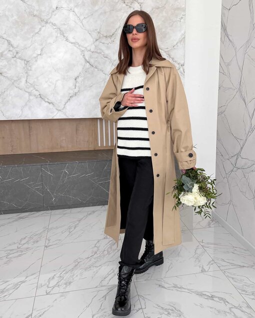 Бежевый тренч свободного кроя для беременных и кормящих Marilyn — изображение 2