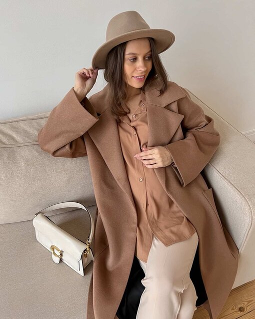 Бежевое пальто-халат для беременных и кормящих Jane — изображение 2