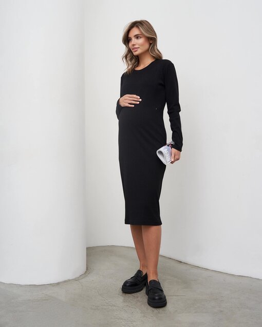 Черное платье-лапша для будущих и кормящих мам Lira — изображение 4