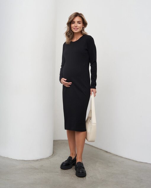 Черное платье-лапша для будущих и кормящих мам Lira — изображение 6