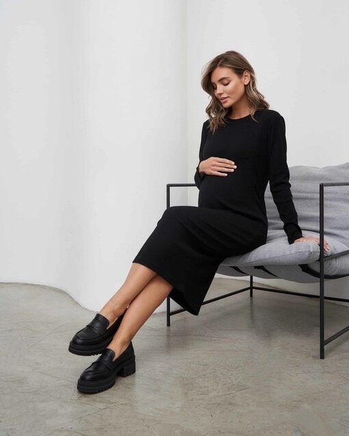 Черное платье-лапша для будущих и кормящих мам Lira — изображение 7