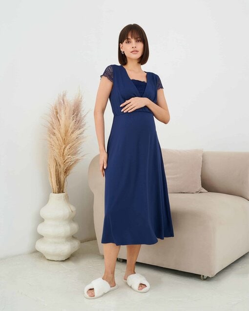 Синее домашнее платье для будущих и кормящих мам Sweet Home