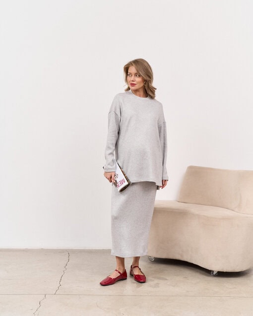 Серая теплая юбка для будущих и кормящих мам Trendy — изображение 6