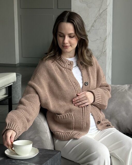 Кофейный кардиган с карманами и пуговицами Nicole