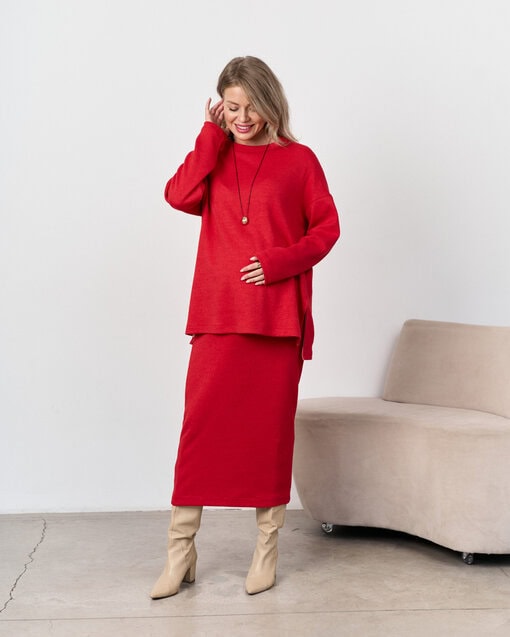 Красный теплый джемпер для будущих и кормящих мам Trendy — изображение 3