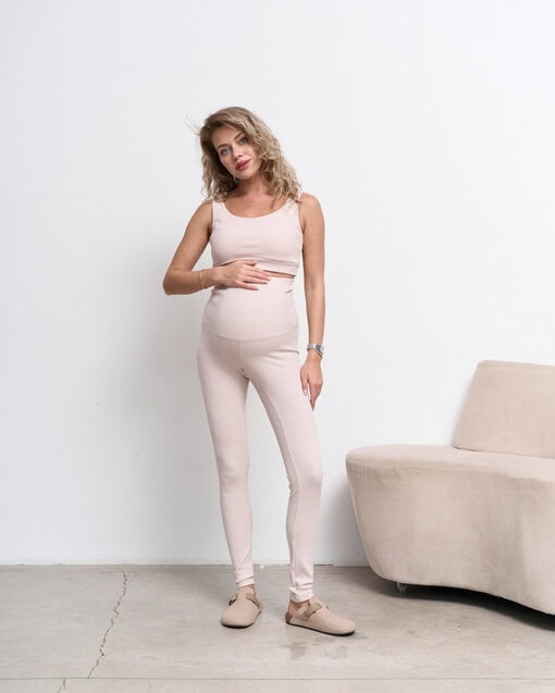 Бежевые леггинсы в рубчик для беременных Kardy New — изображение 3