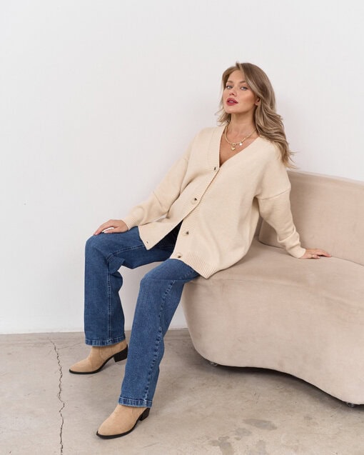 Бежевый удлиненный кардиган с пуговицами Ray — изображение 11