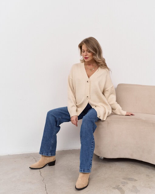 Бежевый удлиненный кардиган с пуговицами Ray — изображение 7