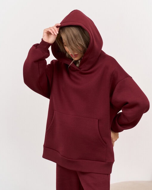 Темно-бордовое теплое худи для будущих и кормящих мам Juna Warm