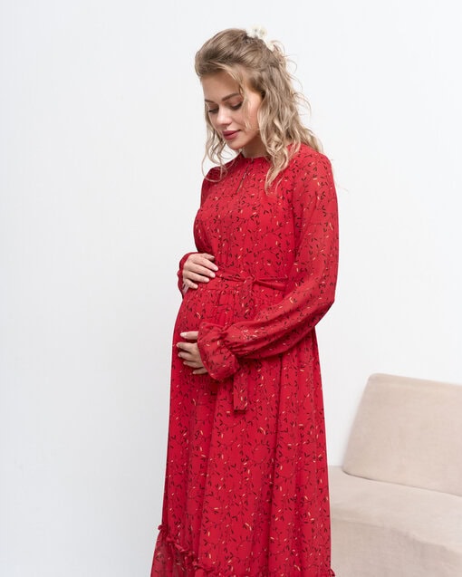 Красное платье с принтом для будущих и кормящих мам Valencia — изображение 5