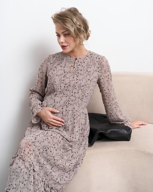 Кофейное платье с принтом для будущих и кормящих мам Valencia — изображение 3