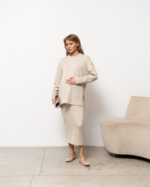 Светло-бежевая теплая юбка для будущих и кормящих мам Trendy — изображение 4