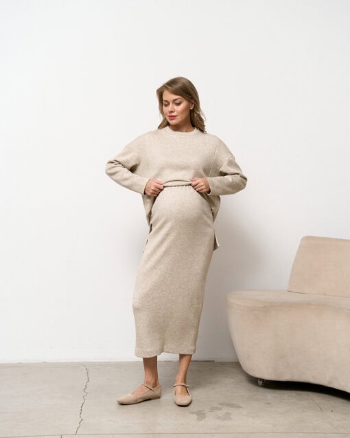 Светло-бежевая теплая юбка для будущих и кормящих мам Trendy — изображение 3