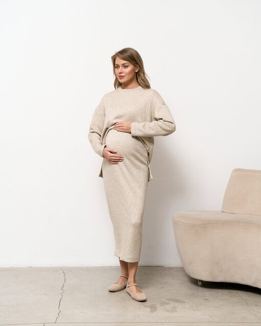Светло-бежевая теплая юбка для будущих и кормящих мам Trendy — изображение 6