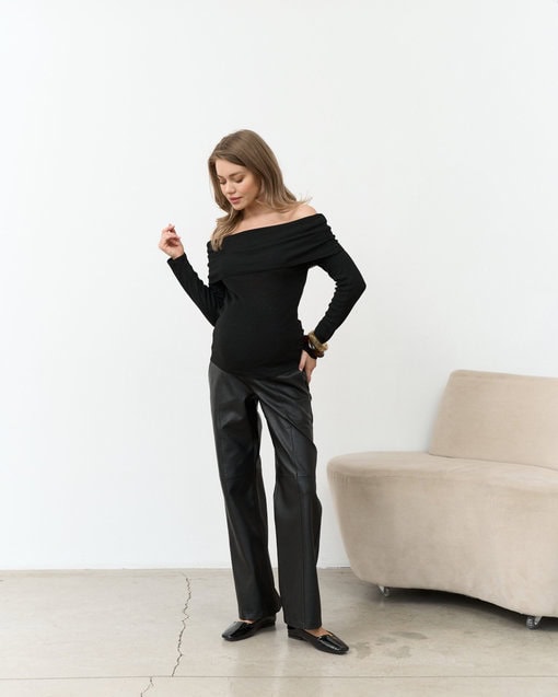 Черный лонгслив с открытыми плечами Gina — изображение 3