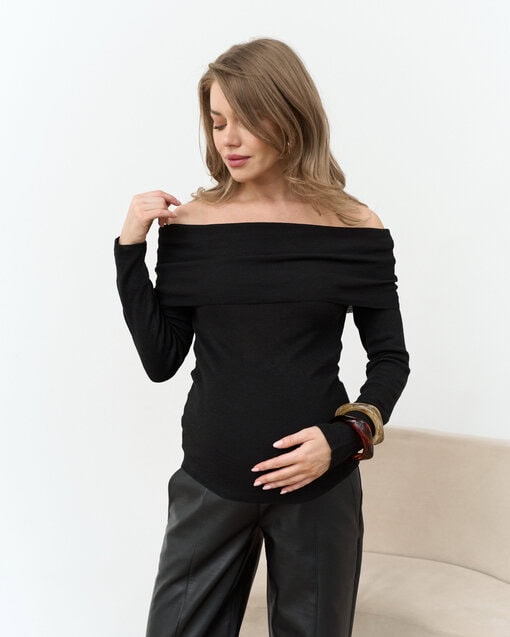 Черный лонгслив с открытыми плечами Gina