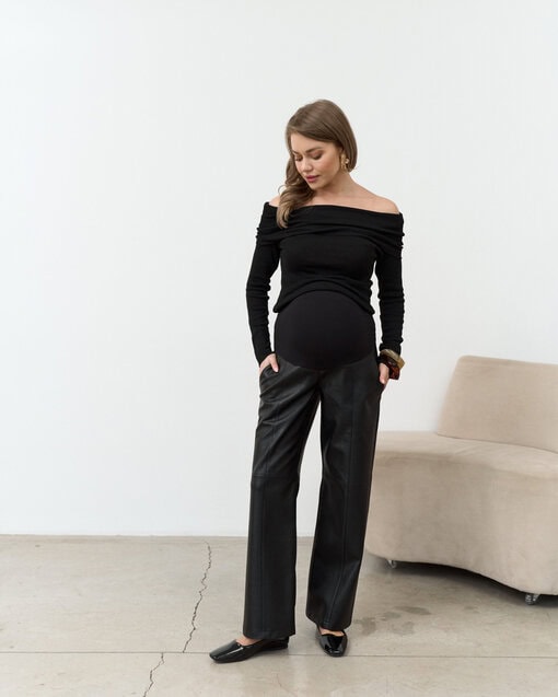 Черные брюки из эко-кожи для беременных Rudy — изображение 5