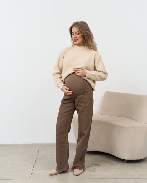 Шоколадные джинсы прямого кроя для будущих мам Tally — изображение 6