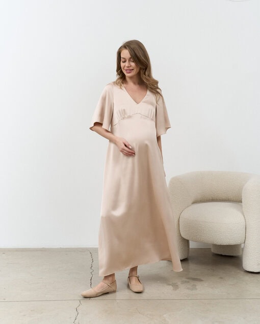 Бежевое атласное платье для будущих мам Malena — изображение 5