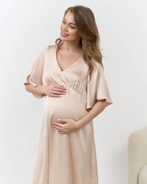 Бежевое атласное платье для будущих мам Malena — изображение 4