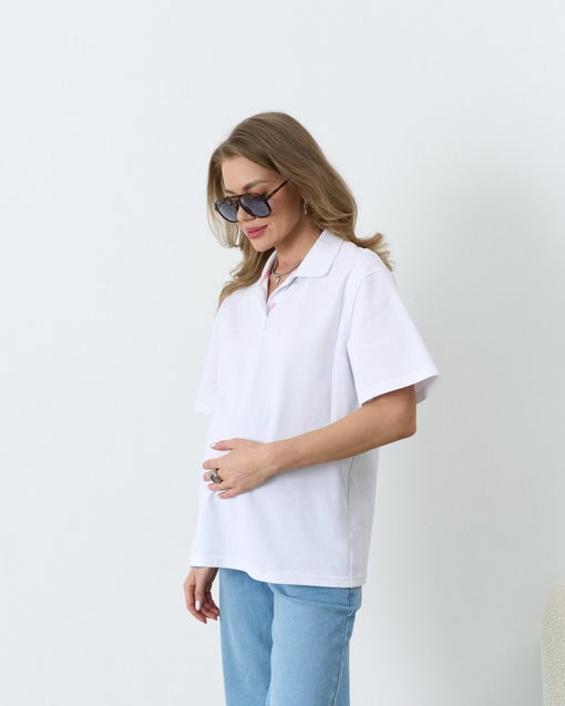 Белая футболка-поло для будущих и кормящих мам Tennis — изображение 4