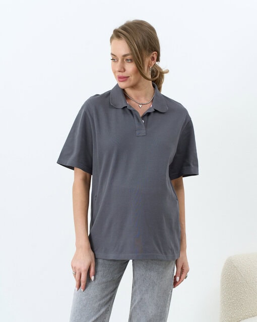 Графитовая футболка-поло для будущих и кормящих мам Tennis — изображение 4