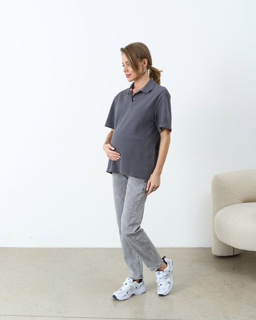 Графитовая футболка-поло для будущих и кормящих мам Tennis — изображение 8