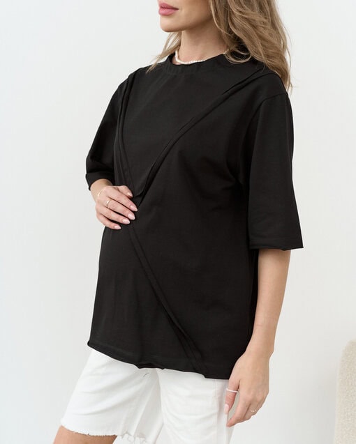 Черная футболка для будущих и кормящих мам Agata — изображение 10