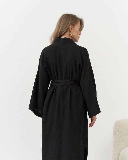 Черный халат-кимоно из муслина Tropiki — изображение 14