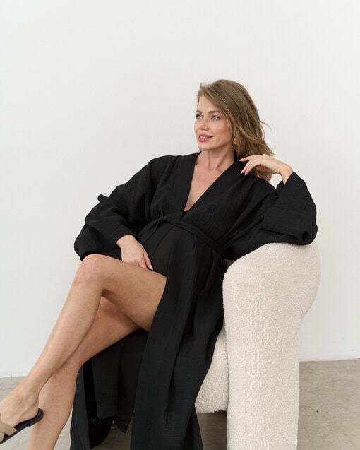 Черный халат-кимоно из муслина Tropiki — изображение 11