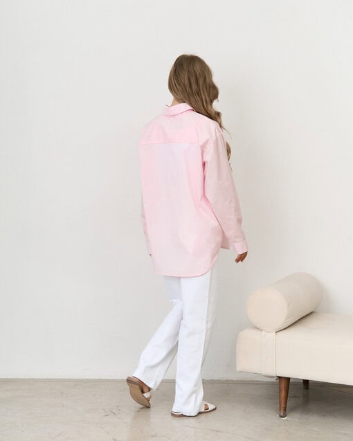 Розовая хлопковая оверсайз-рубашка Clea — изображение 11