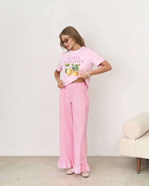 Розовые брюки в клетку для кормящих мам Siesta — изображение 5