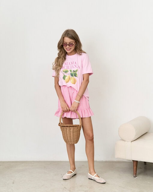 Розовые шорты в клетку для кормящих мам Siesta — изображение 4