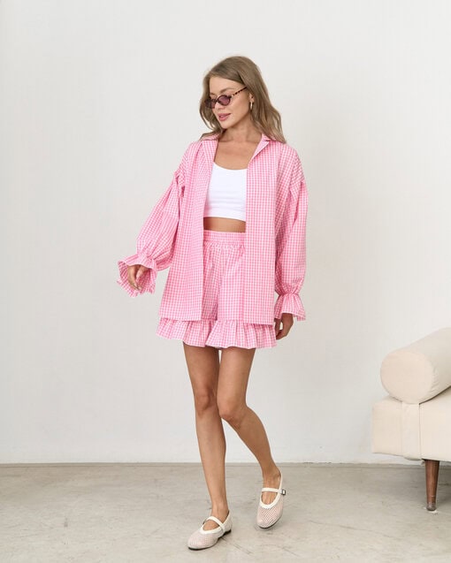 Розовые шорты в клетку для кормящих мам Siesta — изображение 5