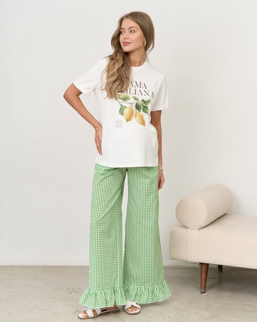 Зеленые брюки в клетку для беременных Siesta