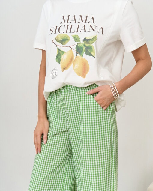 Зеленые брюки в клетку для кормящих мам Siesta — изображение 2