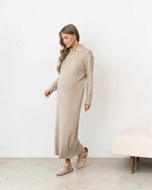 Бежевое вязаное платье свободного кроя Iris — изображение 10