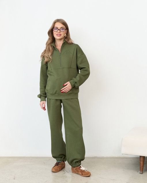 Тёплый свитшот в цвете хаки для будущих и кормящих мам Hot Mom Club — изображение 5