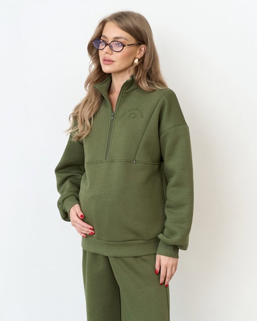 Тёплый свитшот в цвете хаки для будущих и кормящих мам Hot Mom Club