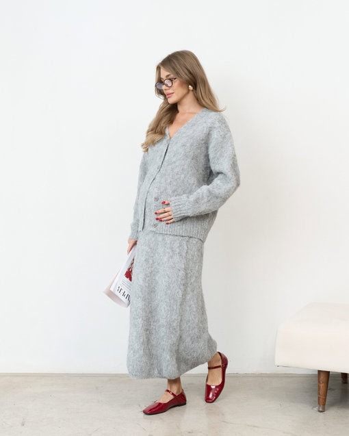 Серый трикотажный комплект с кардиганом Aura — изображение 4