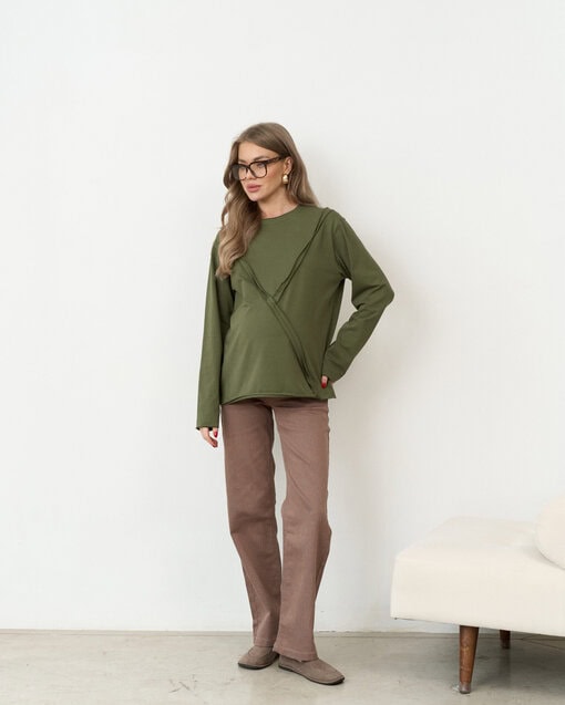 Лонгслив в цвете хаки для будущих и кормящих мам Agata — изображение 3