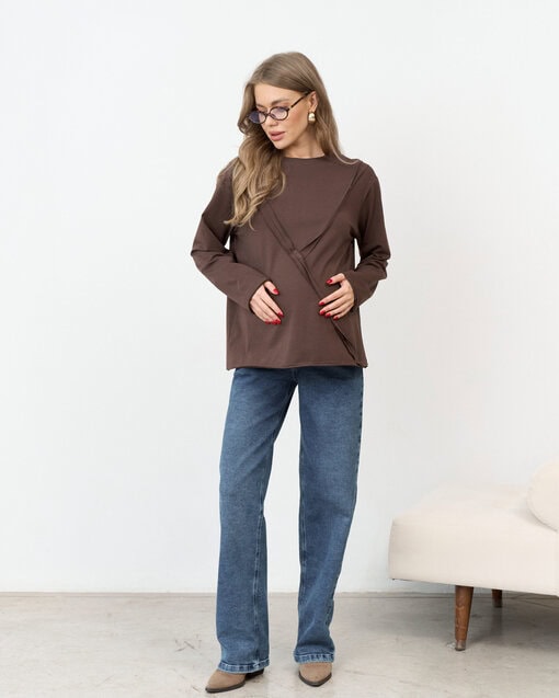 Шоколадный лонгслив для будущих и кормящих мам Agata — изображение 3