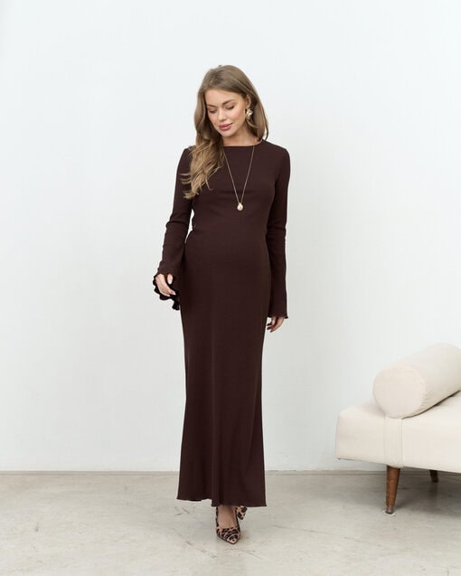 Шоколадное макси-платье для будущих и кормящих мам Velina — изображение 10