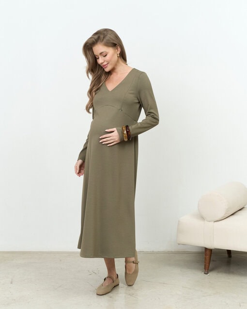 Оливковое платье для будущих и кормящих мам Azalia — изображение 3